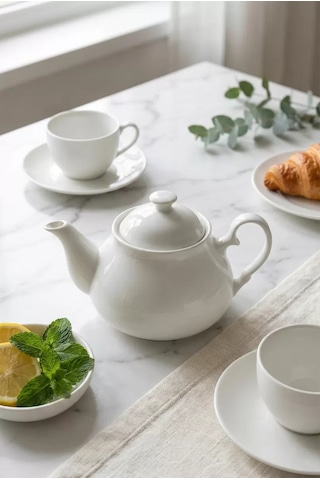 750 Ml Beyaz Porselen Demlik & Şık Kahvaltı Ve Çay Saati Sunum Gereci Siyah