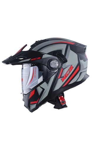 Ncr X-Cross Kırmızı Grafik Ece-22.06 Çene Açılır Kask Kırmızı Gri