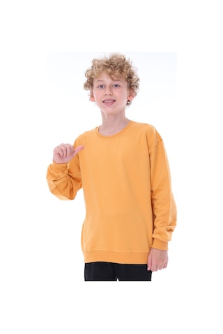 Zuzunga Unisex Basic Düz Hardal Renk %100 Pamuk Sweatshirt 2-11 Yaş Turuncu
