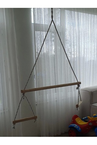 Trapez Ahşap Duyusal Salıncak 8mm İp 100kg Taşır Set Çocuk Aktivite Jimnastik Gelişim Salıncağı