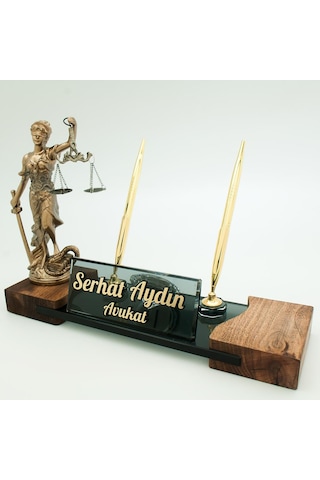 Avukatlara Özel İsimlik Adalet Themis Heykeli Masif Masa İsimliği