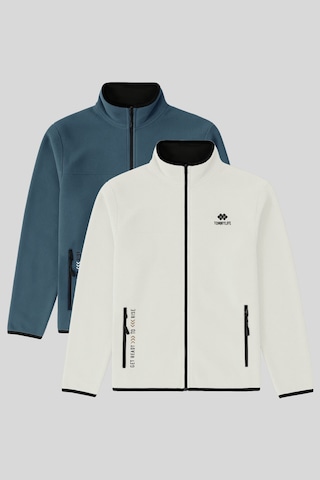 Standart Kalıp Dik Yaka 2li Paket Petrol-ekru Erkek Polar Sweatshirt - 87992 Petrol Mavisi