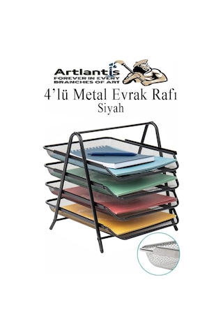 Evrak Rafı Metal 4 Lü 1 Paket Masa Üstü A4 Dosya Düzenleyici Kağıt Tepsisi Metal Fileli Dört Katlı Hareketli Pe