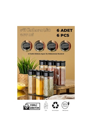 6'lı Cam Baharatlık Seti - Siyah Siyah