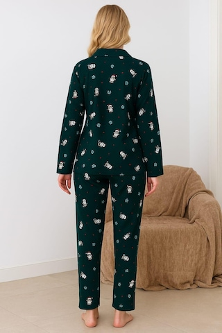 Kadın 02289 Önü Düğmeli Süet Pijama Takımı Yeşil Yeşil