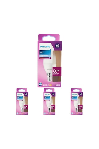 Philips Led 60w B38 E14 Mum Tipi Beyaz Işık Dim Edilmez Ampul 4lü Çok Renkli