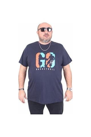 Starbattal Erkek Büyük Beden Sıfır Yaka Tişört Lets Go 25161 Lacıvert Lacivert