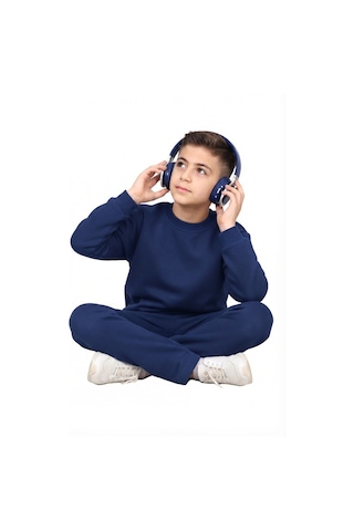 Erdem Kıds Unisex Kız-erkek Çocuk 3 İplik Şardonlu Pamuklu Basic Bisiklet Yaka Okul Eşofman Takımı Lacivert Lacivert