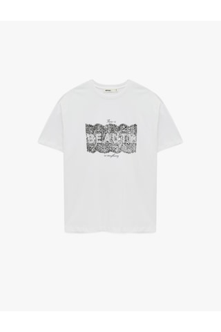 Koton Regular Fit Kısa Kollu Bisiklet Yaka Pamuklu Baskılı Tişört Beyaz 6sak50129ek Beyaz