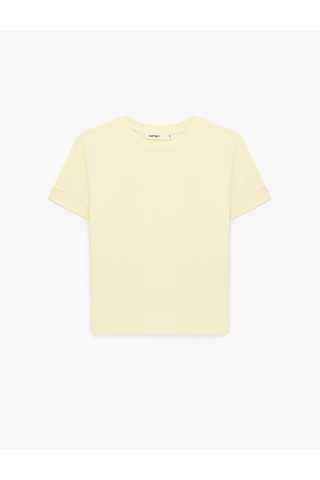 Koton Slim Fit Kısa Kollu Bisiklet Yaka Basic Tişört Sarı 6sak50400ek