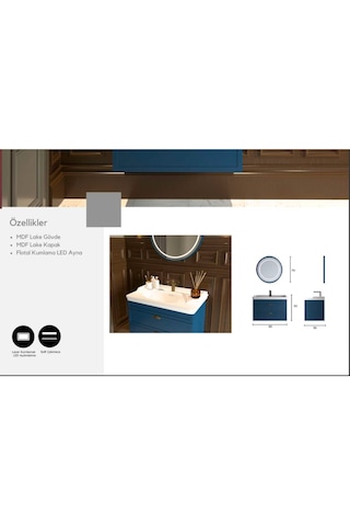 Evros Blue 80 Cm Banyo Dolabı Lacivert