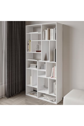 Nicola Kitaplık 18 Raflı, Modern Kütüphane Beyaz