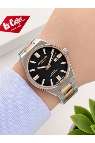 Lee Cooper 2 Yıl Garantili Takvimli Kadran Bileklik Hediyeli Erkek Kol Saati E8325.550 Rose Gold - Gümüş