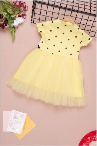 Puantiyeli Sarı Doğum Günü Ve Özel Günler İçin Kız Çocuk Tüllü Elbise 2-7 Yaş Aralığı Sarı