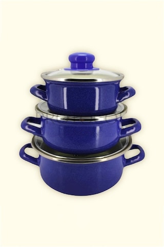 Protocol London 12/14/16 Cm Mini Emaye Tencere Seti - Mavi Renk