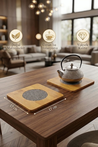 Ahşap Tencere Tava Çaydanlık Atlığı Nihale Seti 3 Lü Set