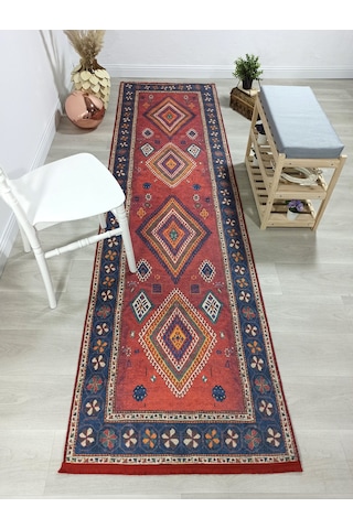 Etnik Madalyonlu Kırmızı Ve Lacivert Bohem Halı Kırmızı Lacivert