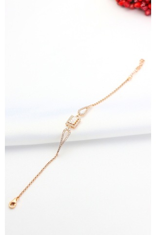 Baget Taşlı Melek Kanadı Gümüş Bileklik Rose Gold