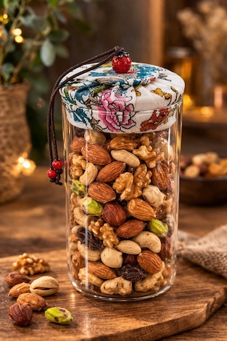 Makri Home 650 Ml Borosilikat Cam Hava Geçirmez Beyaz Kumaş Kaplama Bambu Kapaklı Kavanoz, Çap: 8 Cm, H: 18 Cm Beyaz