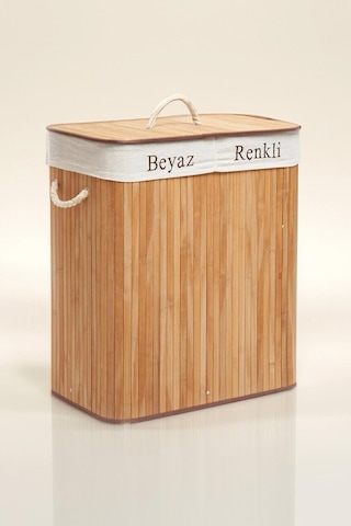 Soley Foldi Bamboo Çift Hazneli Örme Çamaşır Sepeti Beyaz