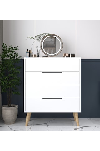 Flora Şifonyer 4 Çekmeceli Yatak Odası Bebek Odası Beyaz Beyaz
