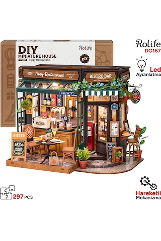 Rolife Dg167 İçkili Restoran Tipsy Restaurant Dıy Minyatür Maket Model Seti Mini Dollhouse 3d Model Kit Detaylı Dekoratif Hobi Seti 3d Puzzle Tiny House