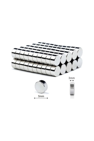 50 Adet 5x3 Mm Yuvarlak Güçlü Neodyum Mıknatıs Çap: 5 Mm X Kalınlık: 3 Mm