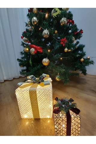 2 Adet El İşçiliği Işıklı Led Kutu