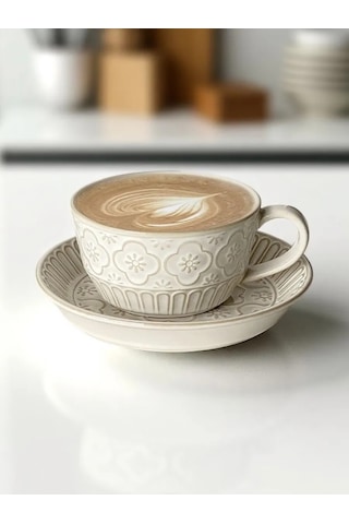 Aberu Shop Çay/kahve Takımı Fincan Ve Tabak Seti 250 Ml. 390818186 Beyaz Kum