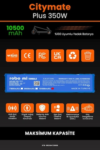 Citymate Plus 350w / 36v 10500mAh Elektrikli Scooter Bataryası