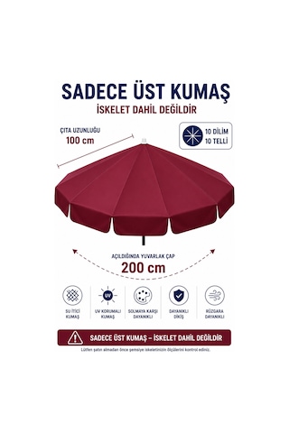 Bordo Polyester Kumaş, 200 Cm / 10 Telli Plaj Şemsiyesi Uyumlu