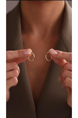 Bayar Gold 14 Ayar Altın İtalyan Sade Çizgili Oval Küpe Sarı Altın
