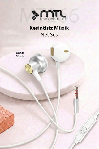 3.5 Mm Jack Girişli Stereo Kulak İçi Metal Kablolu Kulaklık Konforlu Ses Mt266 Diğer