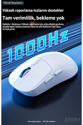 Kablosuz Bluetooth Ve Usb Alıcılı Gaming Mouse Sessiz Tık Type-c Şarjlı 6400 Dpı 3 Modlu Bilgisayar Laptop Oyuncu Faresi Cn10 Beyaz