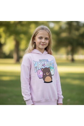 Squish Kapüşonlu Kız Çocuk Tunik Sweatshirt Pembe