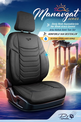 Siyah - Siyah Panda Manavgat Serısı Lakos Kumaş Oto Koltuk Kılıfı - Tam Set