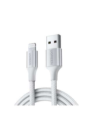 Ugreen Lightning To Usb-a Örgülü Mfi Sertifikalı Apple iPhone Hızlı Şarj Kablosu, 1 Metre, Gümüş, 60161 Standart Model