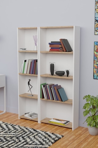 5 Raflı Arkalıklı Kitaplık Seti 1 Dar 1 Geniş 170cm Beyaz - A.çam