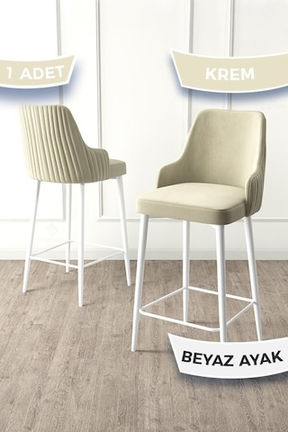 Canisa Concept Enox Serisi,1 Adet Krem Sandalye Mutfak Bar Sandalyesi, Babyface Kumaş, Beyaz Metal Ayak, Sandalyeler Krem Ayaklar Beyaz