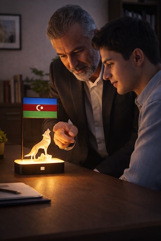 Azerbaycan Bayrak Led Masaüstü Dekor Kişiye Özel İsimli Minimal Tasarım Modern Ev Ofis Aksesuarı Hediyelik 3d Baskı Gece Lambası Ebat-Renk-20Cm-Siyah