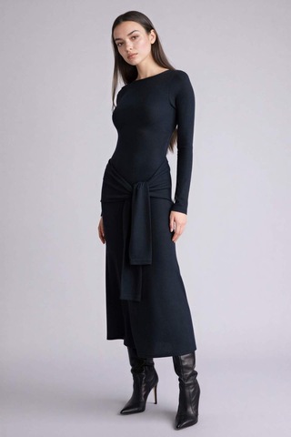 Defacto Bodycon Vücudu Saran Penye Midi Elbise G7878ax26spnv253 Lacivert-nv253