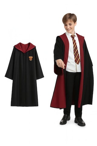 Kg Harry Potter Gryffindor Premium Kostüm Cübbe Cocuk Yetişkin Gözlük Hediyeli Kırmızı