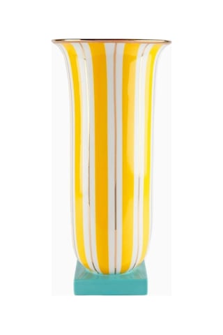 Jonathan Adler Portofino Çizgili Porselen Dekoratif Tasarım Vazo Beyaz
