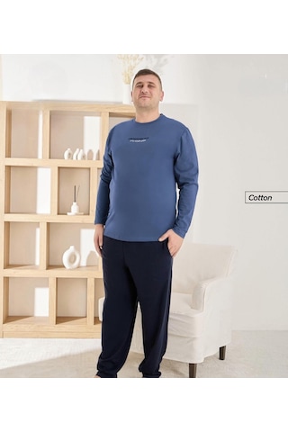 Pijamoni Erkek Battal Bisiklet Yaka Penye Uzun Kol Pijama Takımı 6700/7 - 1 Adet Mavi