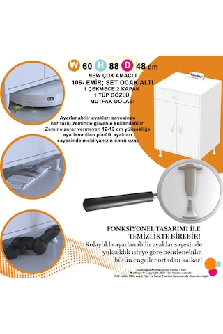 Modilayn Doqu M Set Ocak Altı Dolap 60x88x48 Cm Ölçülerinde 2 Kapaklı Ve 1 Gözlü Tüp Bölmelidir Beyaz