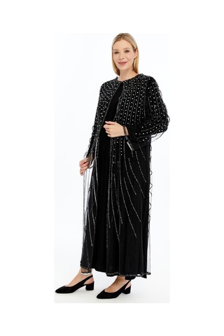 Modabanuda Betül 2'li Takım Taşlı Abaya Siyah