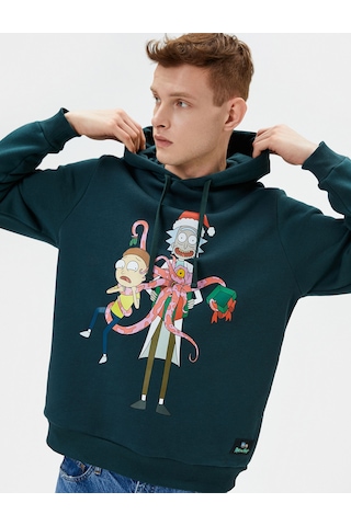 Koton Rick And Morty Kapşonlu Sweat Lisanslı Baskılı Şardonlu Yeşil 4sam70082mk Yeşil
