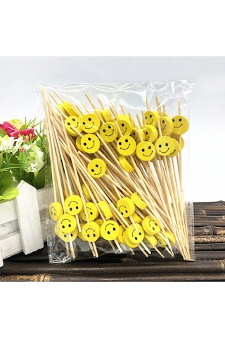 Konesam 100 Adet Bambü Kokteyl Çubuğu - Sarı Gülümseyen Desenli Meyve, Sandviç Ve Tatlı Çubuğu - Güvenli Ve Şık Partiler İçin Diğer