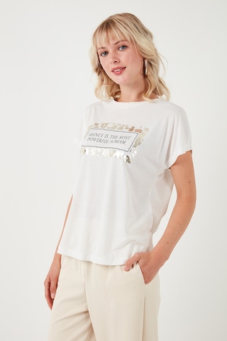 Lela Baskılı Bisiklet Yaka Regular Fit Bayan T Shirt 6671007 Ekru