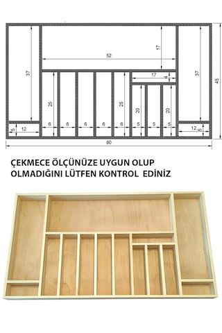 Kaşıklık 80x45 Cm. Mutfak Çekmece Düzenleyici Organizer Ahşap Kaşıklık